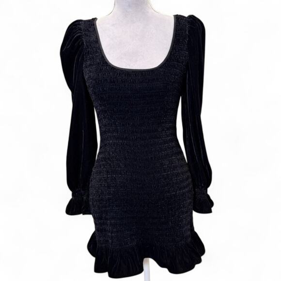 LoveShackFancy Women's Dorset Black Velvet Cocktail and Party Dress P - Picture 2 of 8